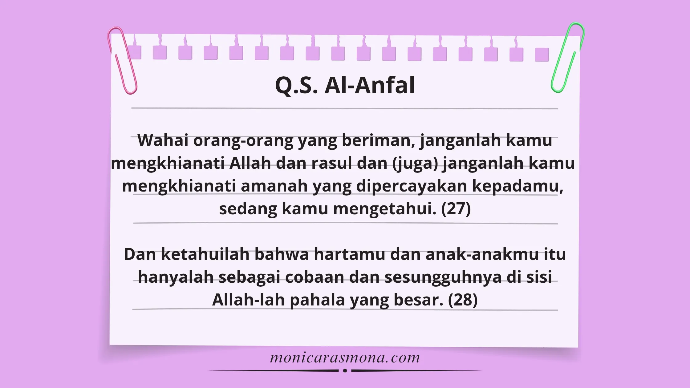Terjemahan Q.S. Al-Anfal ayat 27–28