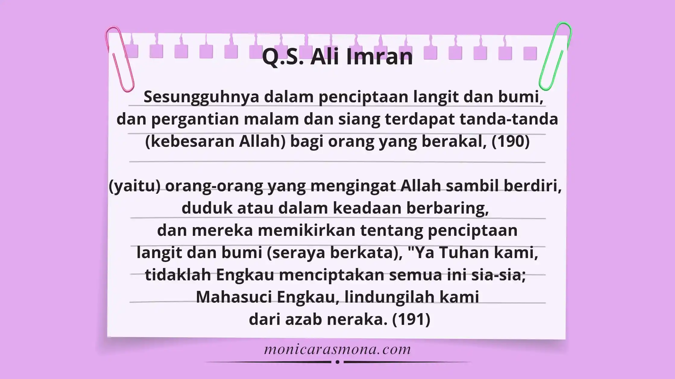 Terjemahan Q.S. Ali Imran ayat 190–191